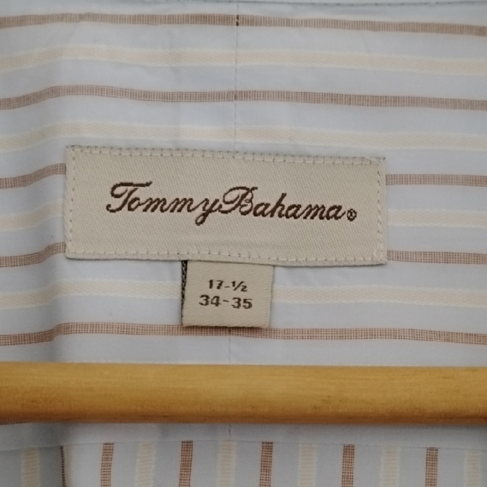 Tommy Bahama Light Blue and Beige Striped Shirt